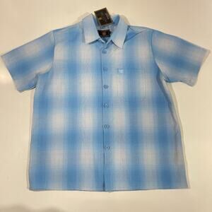 FB County Checker Shirt Plaid Short Sleeve Button-Up Blue White Black Men's M